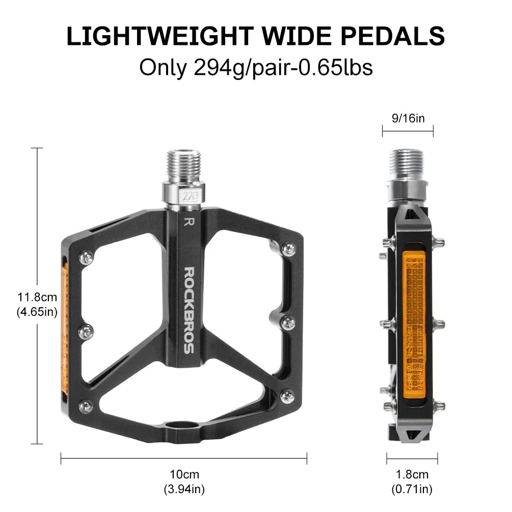 ROCKBROS MTB Reflective Aluminum Pedals 9/16" Sealed Bearing Lightweight - Image 4