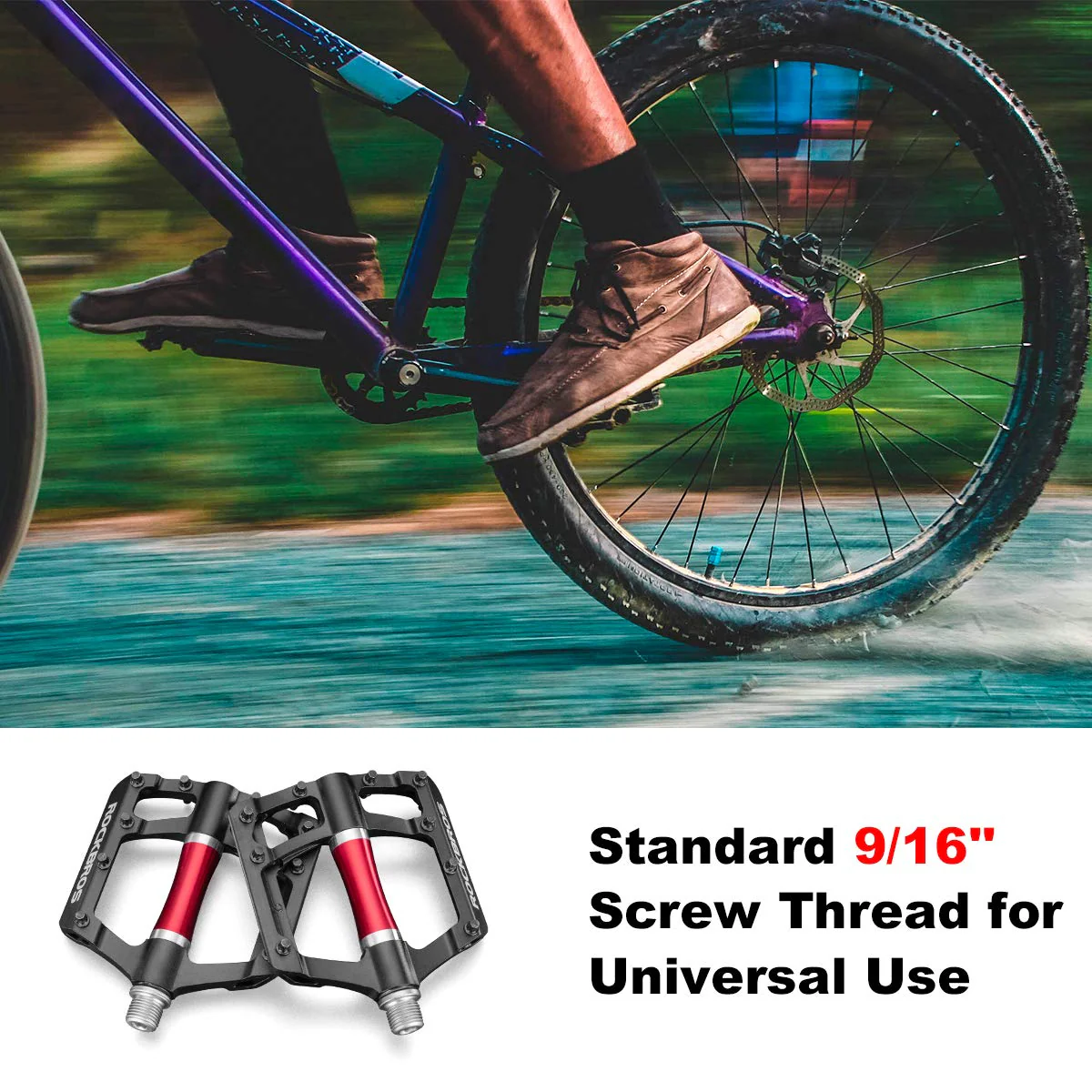 ROCKBROS MTB Pedals Platform Bike Pedal Aluminum 9/16" Bicycle Pedal Non-Slip Lightweight Flat Pedals for BMX Road Mountain Bikes - Image 15