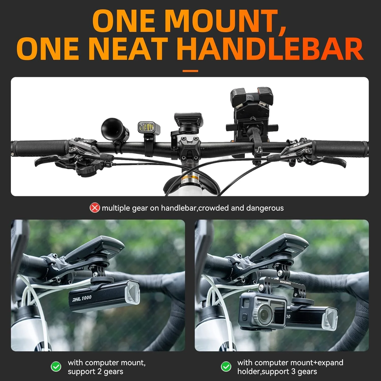 ROCKBROS Out Front Bike Mount Cycling Computer Mount Bike Handlebar 1.25''/ 31.8mm - Image 18