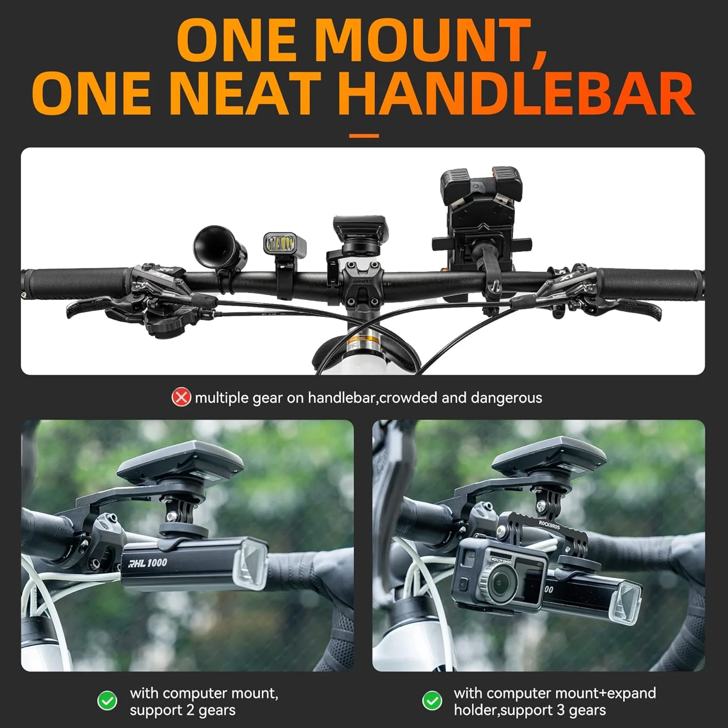 ROCKBROS Out Front Bike Mount Cycling Computer Mount Bike Handlebar 1.25''/ 31.8mm - Image 5