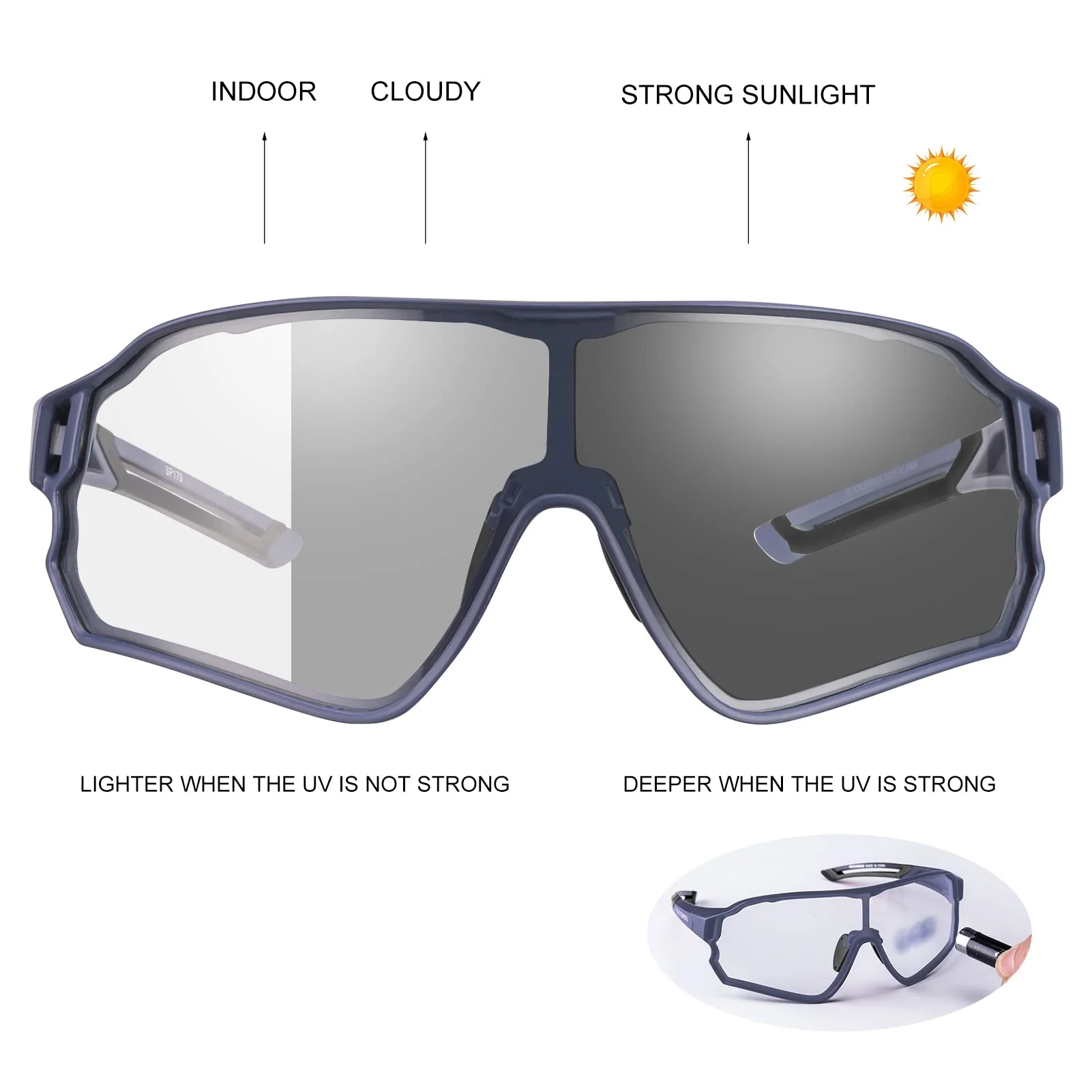 ROCKBROS Photochromic Sunglasses Thicken PC Lenses With UV400 Protection Coating - Image 15