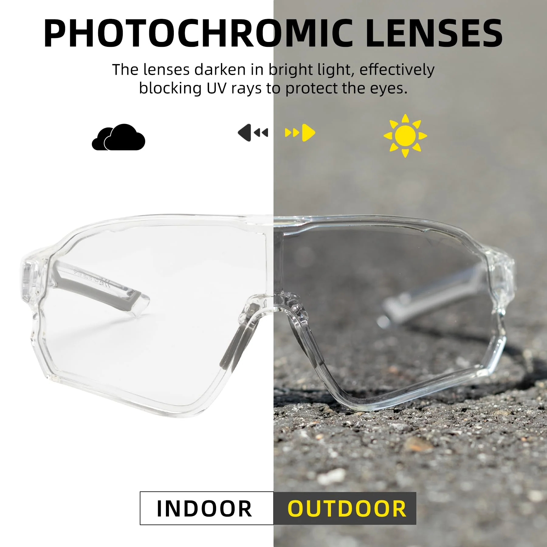 ROCKBROS Photochromic Sunglasses Thicken PC Lenses With UV400 Protection Coating - Image 37