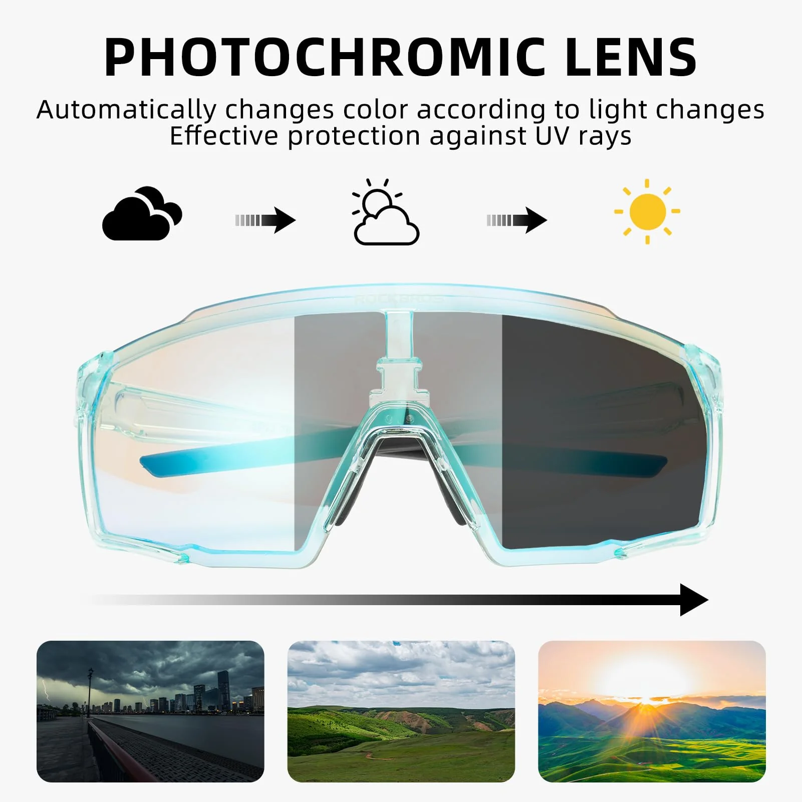 ROCKBROS Photochromic Sport Cycling Sunglasses for Men Women Lightweight UV Protection - Image 3