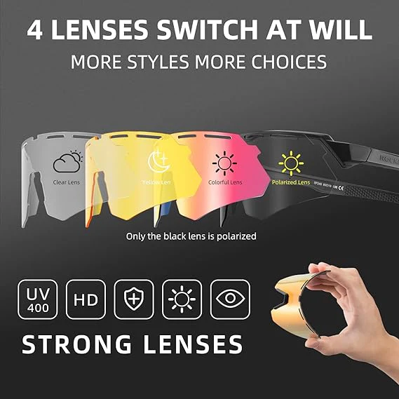 ROCKBROS Polarized Cycling Glasses with 4 Interchangeable Lenses - Image 5
