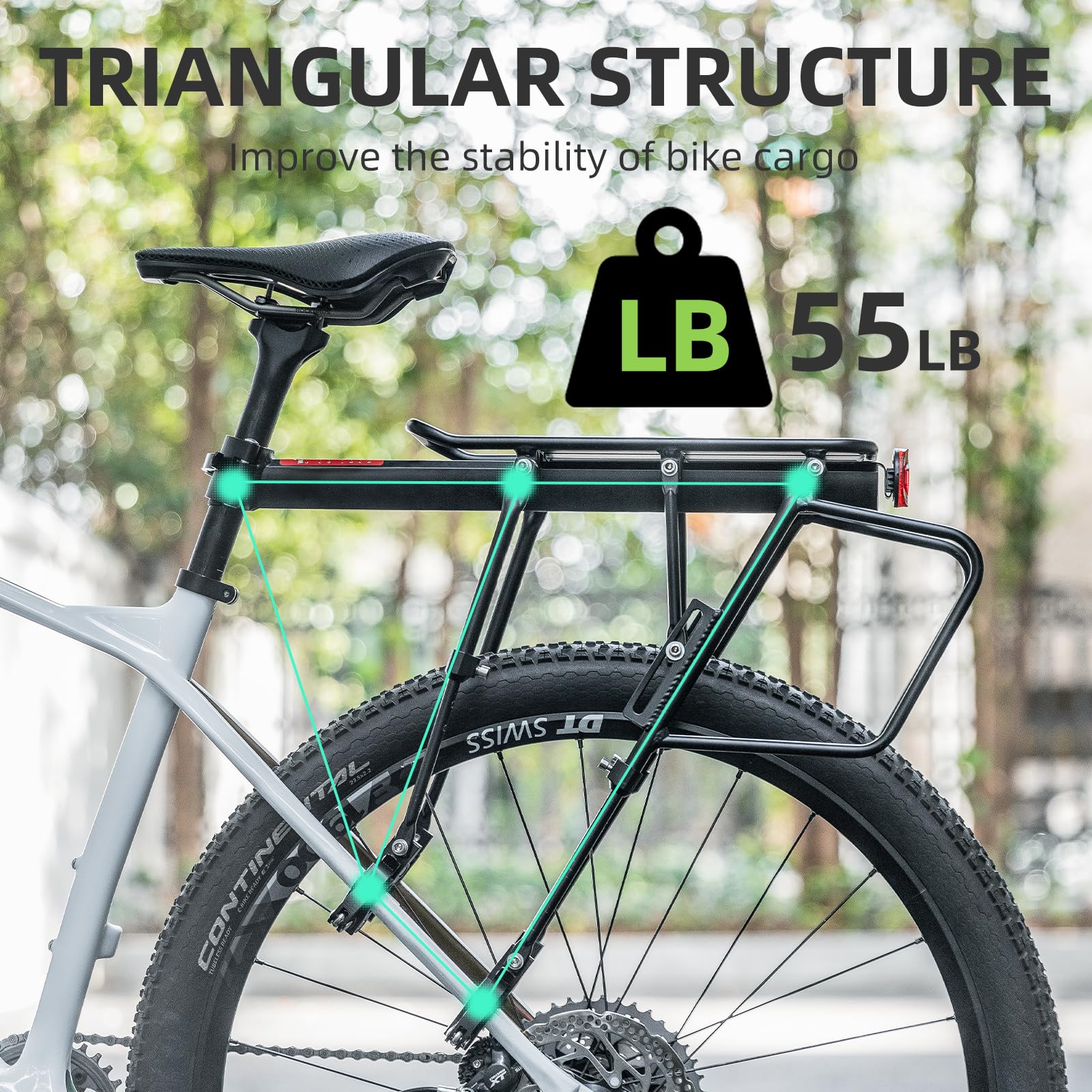 ROCKBROS Quick Release Rear Bike Cargo Rack, 55LB Capacity for 26”-29” MTB  E-Bikes - Image 3