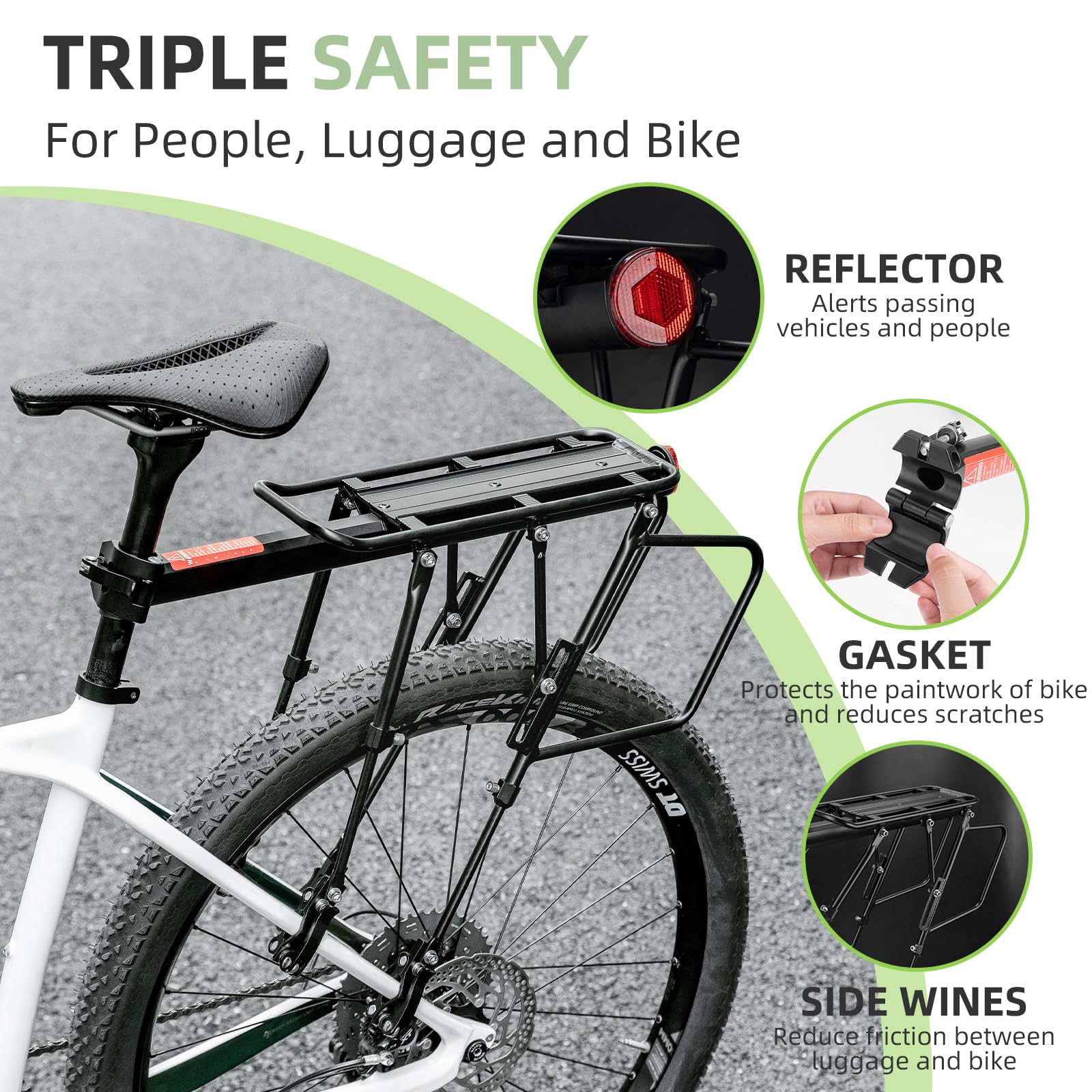 ROCKBROS Quick Release Rear Bike Cargo Rack, 55LB Capacity for 26”-29” MTB  E-Bikes - Image 4