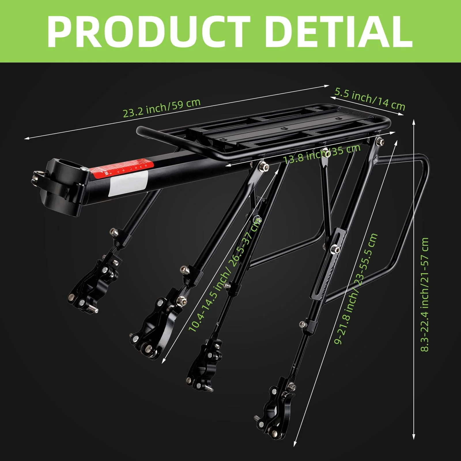ROCKBROS Quick Release Rear Bike Cargo Rack, 55LB Capacity for 26”-29” MTB  E-Bikes - Image 5