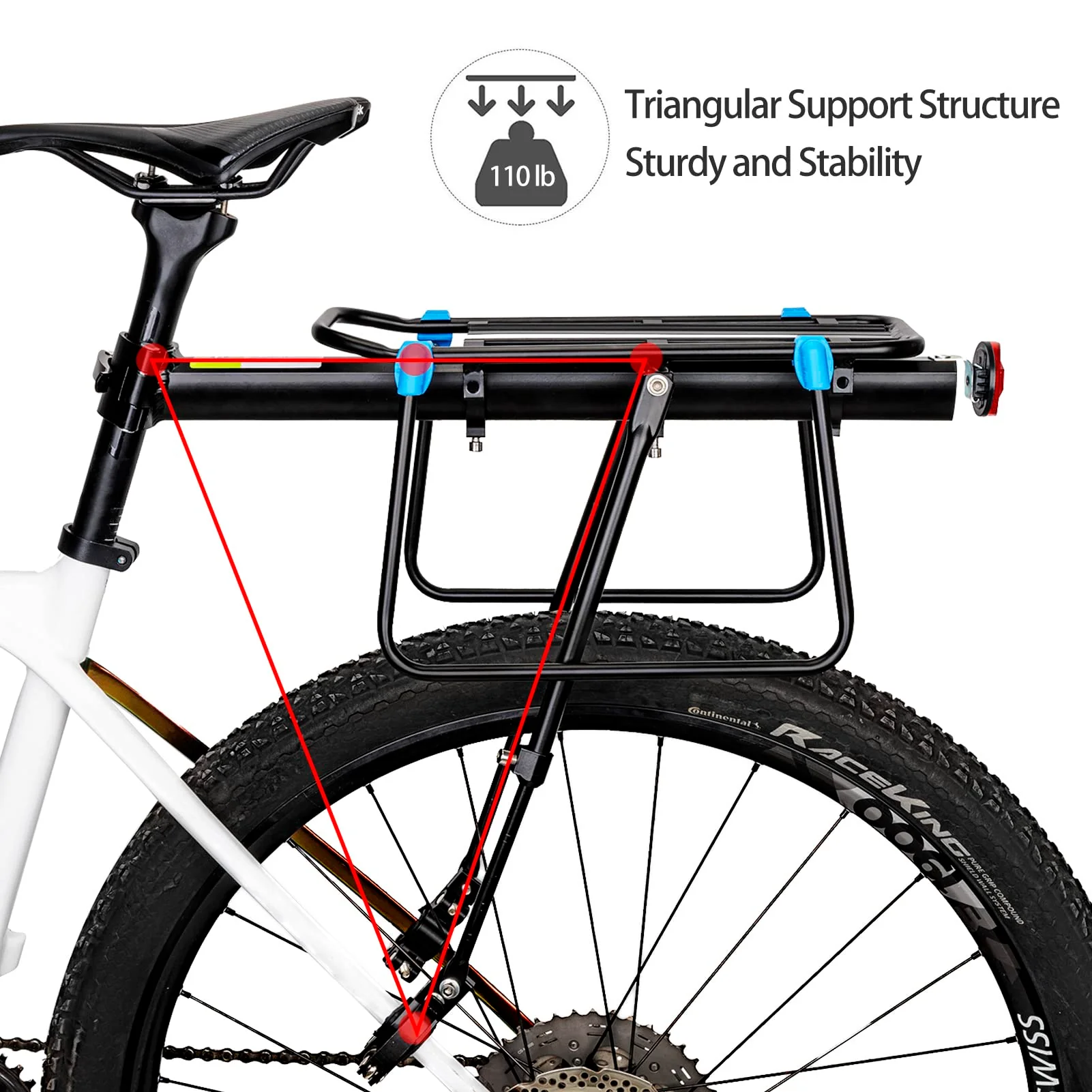 ROCKBROS Quick Release Rear Bike Rack, Aluminum Alloy Cargo Rack for Mountain Bikes - Image 3