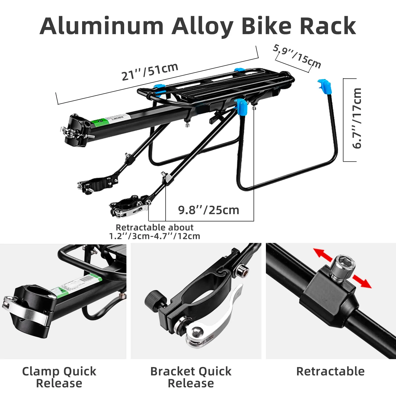 ROCKBROS Quick Release Rear Bike Rack, Aluminum Alloy Cargo Rack for Mountain Bikes - Image 7
