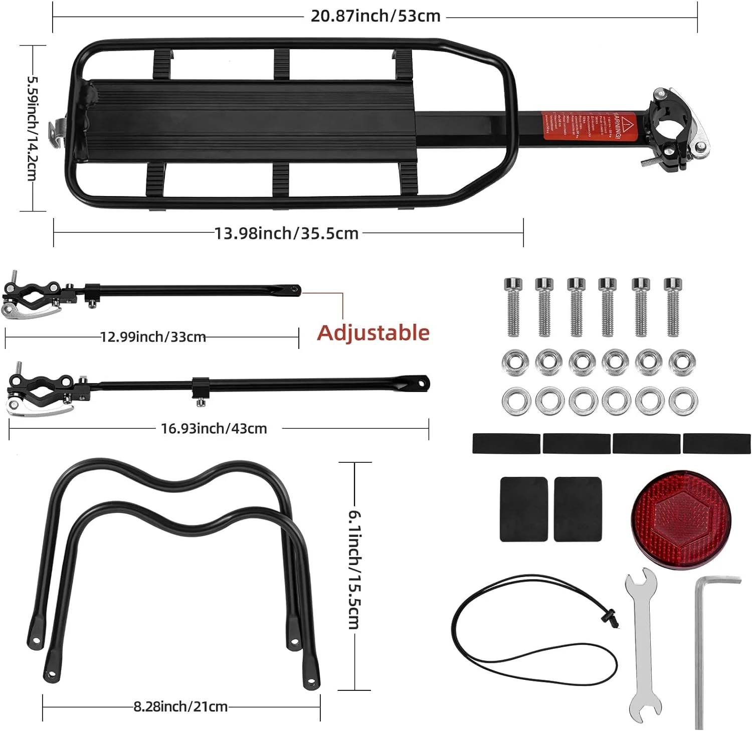 ROCKBROS Rear Bike Bicycle Cargo Rack Aluminum Alloy 115 lbs Capacity Black - Image 3