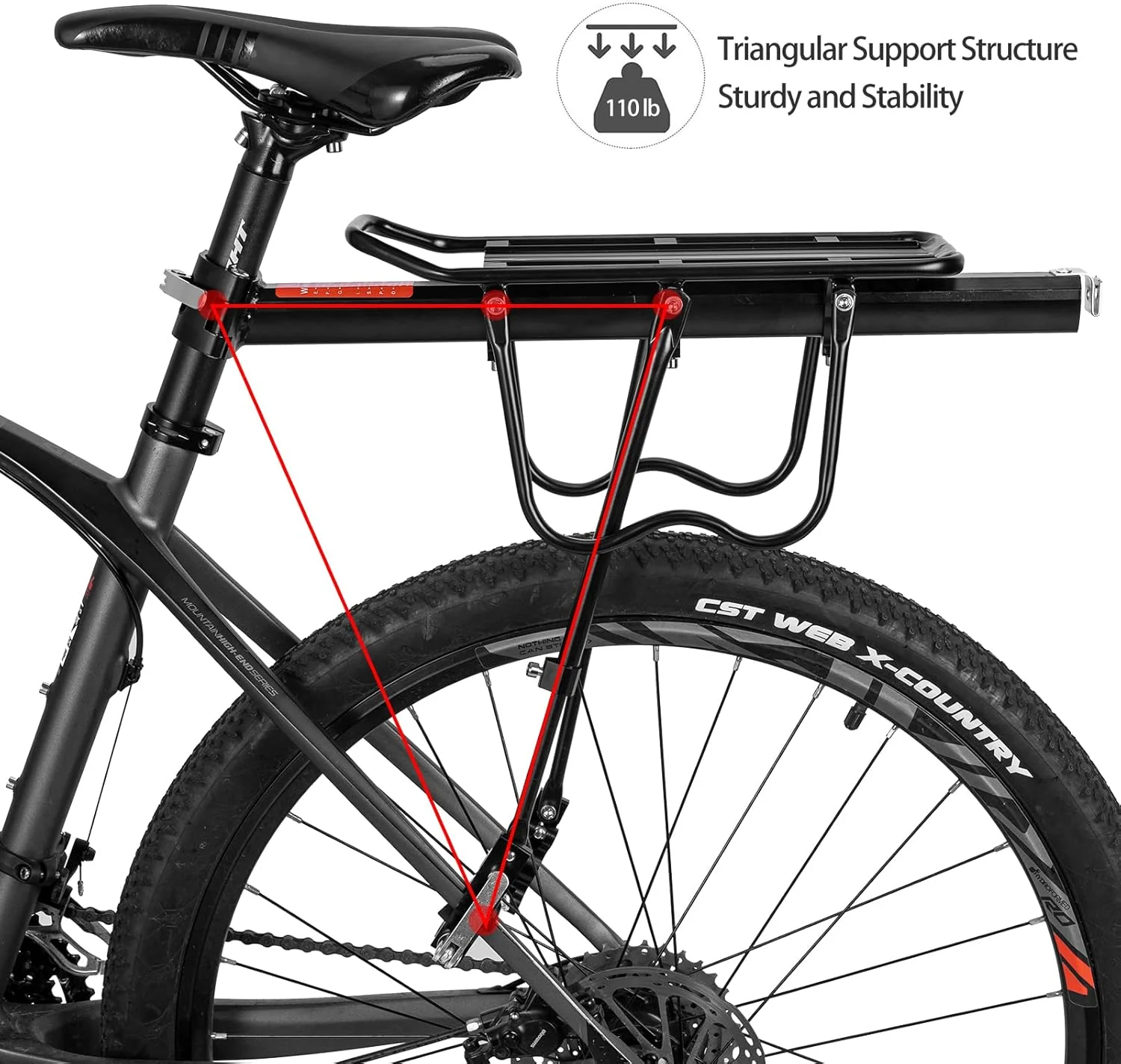 ROCKBROS Rear Bike Bicycle Cargo Rack Aluminum Alloy 115 lbs Capacity Black - Image 6