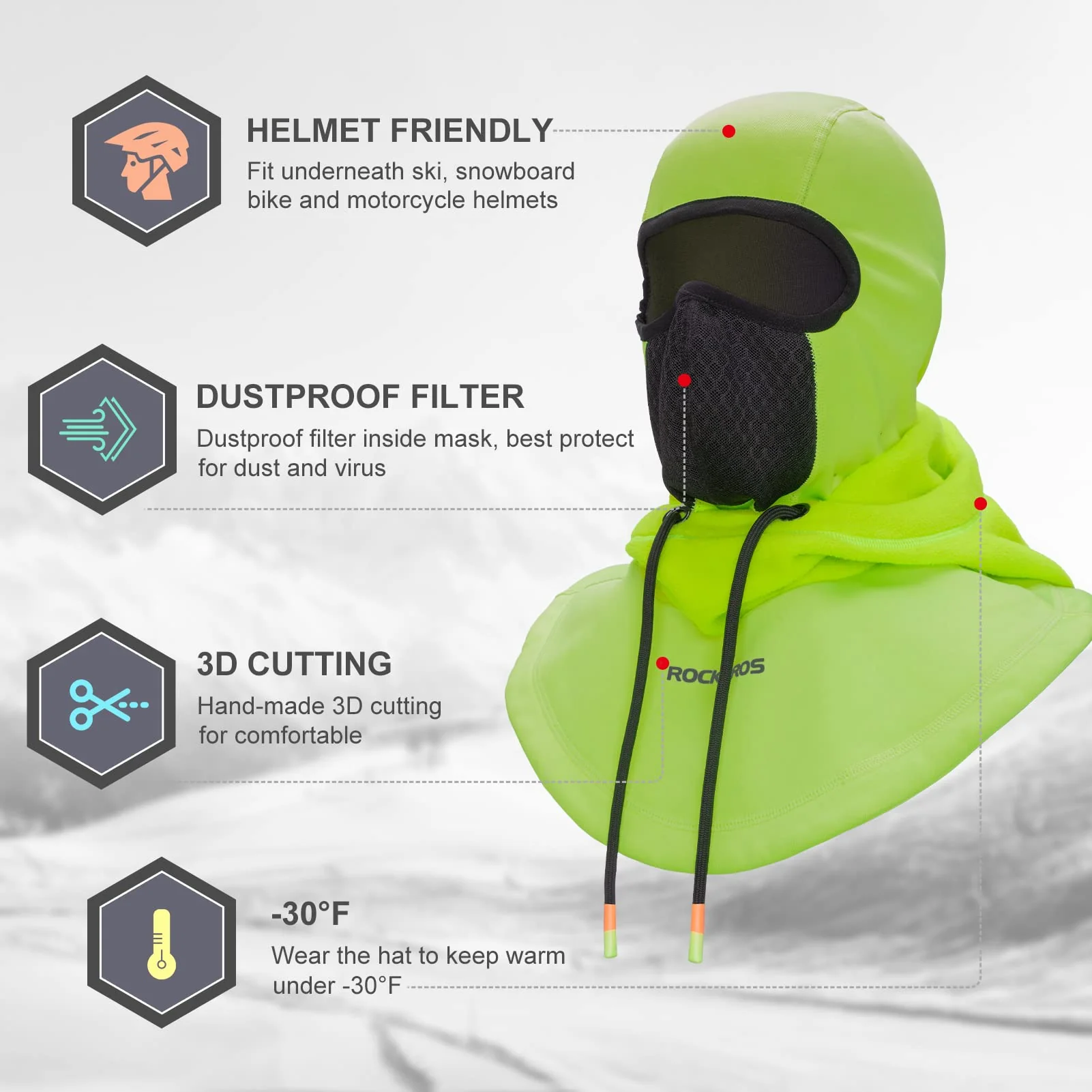 ROCKBROS Ski Balaclava Thermal Fleece Balaclava for Cold Weather Winter Men - Image 15