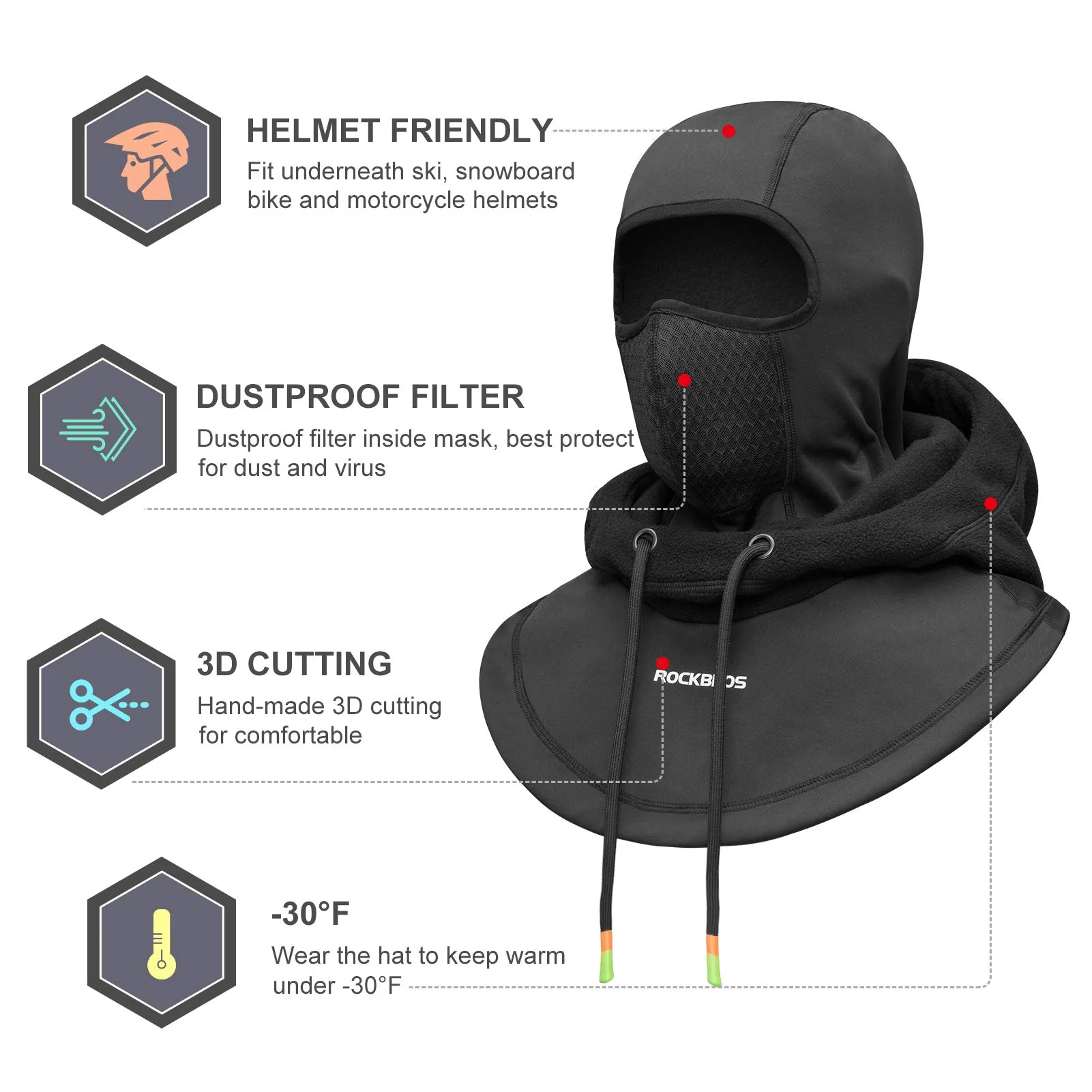 ROCKBROS Ski Balaclava Thermal Fleece Balaclava for Cold Weather Winter Men - Image 8