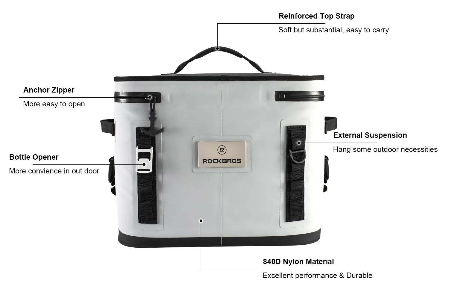 ROCKBROS Soft Cooler 30 Can Insulated Leak Proof Soft Pack - Image 4