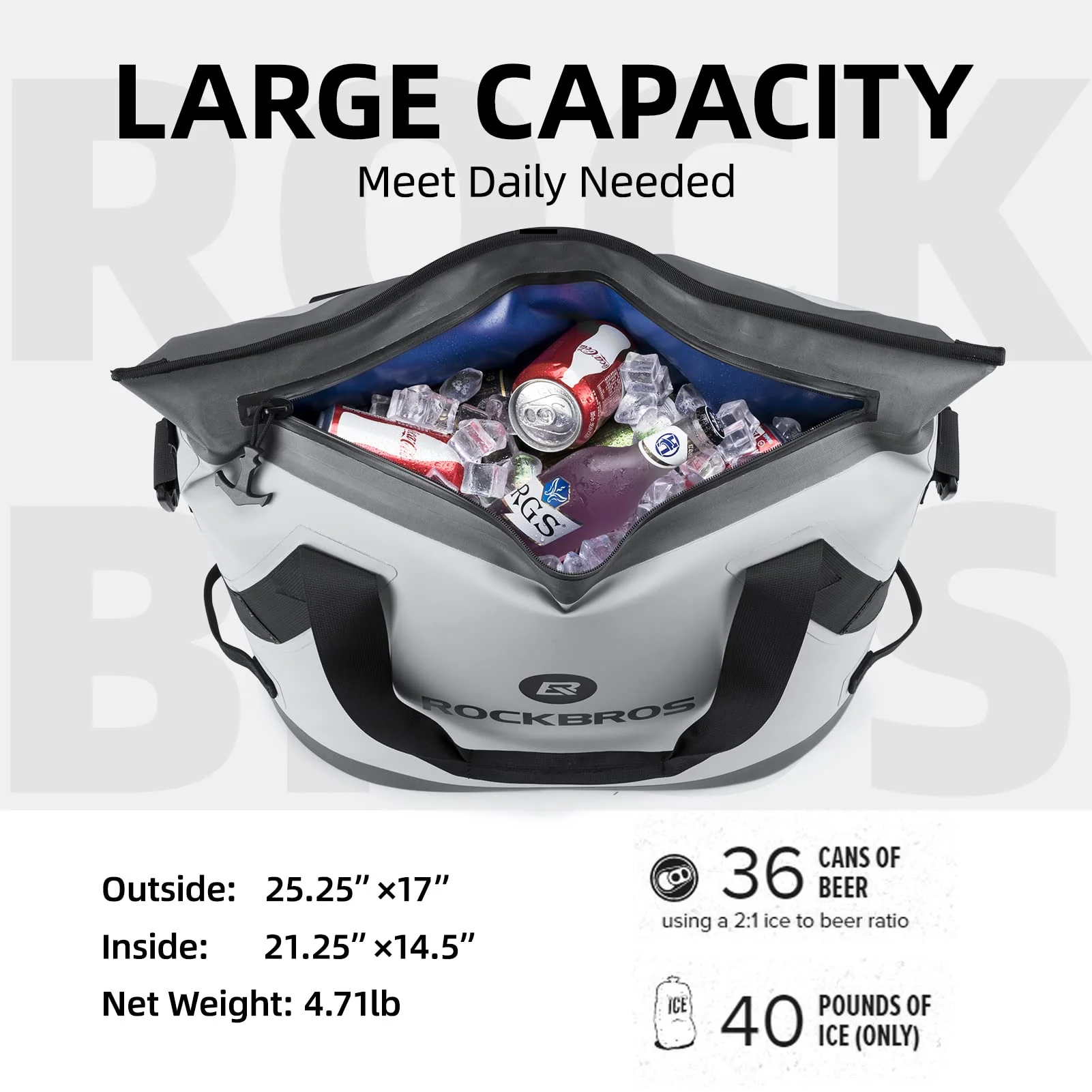 ROCKBROS Soft Cooler Insulated Leak Proof Cooler Bag Portable 36 Can - Image 4