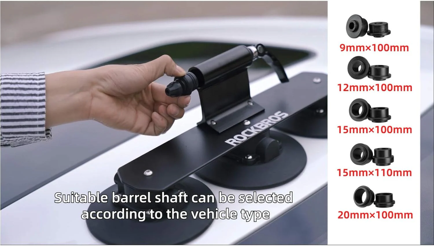 ROCKBROS Suction Cup Bike Rack Adapter 9/12/15/20mm Diameter 100/110mm Axle Length - Image 4