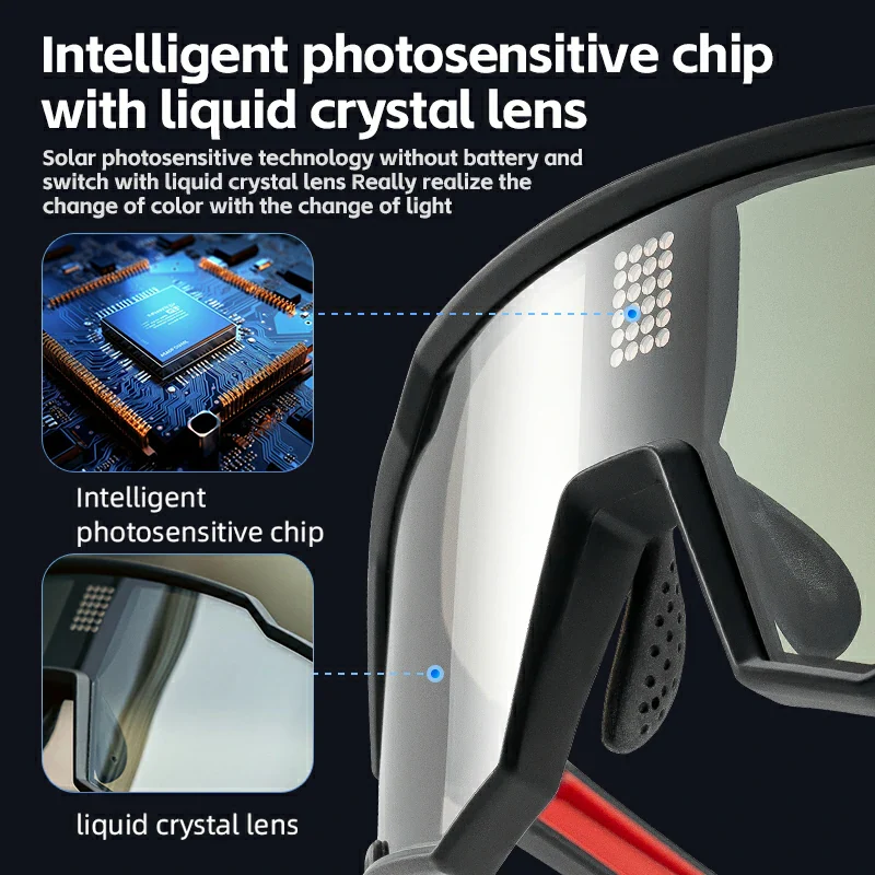 ROCKBROS UV400 Cycling Sunglasses Electronic Photochromic Color Changing - Image 3