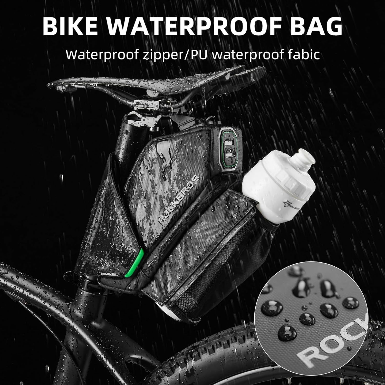 ROCKBROS Waterproof Bike Saddle Bag with Water Bottle Holder - Image 10