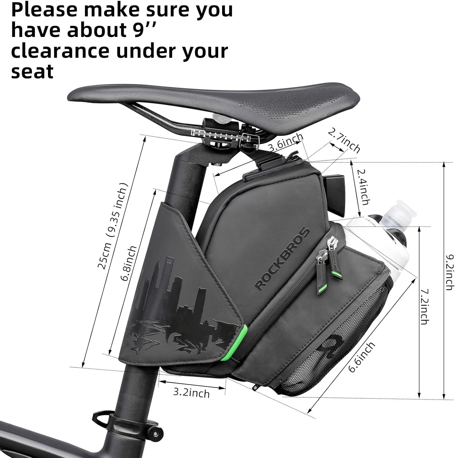ROCKBROS Waterproof Bike Saddle Bag with Water Bottle Holder - Image 12