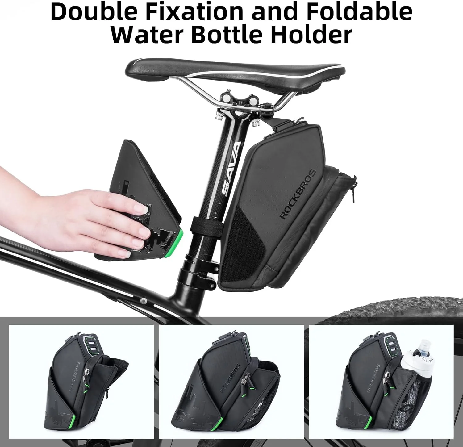 ROCKBROS Waterproof Bike Saddle Bag with Water Bottle Holder - Image 14