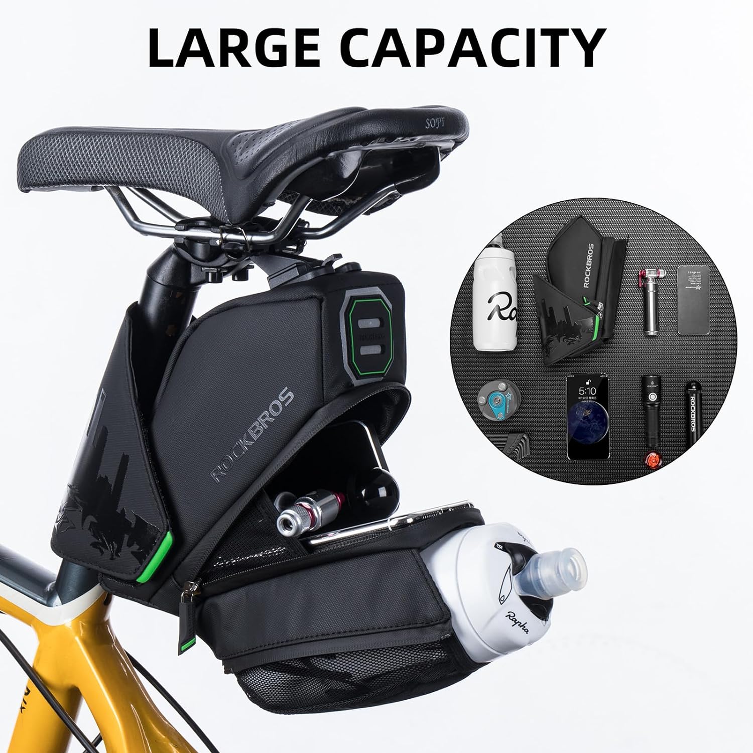 ROCKBROS Waterproof Bike Saddle Bag with Water Bottle Holder - Image 9