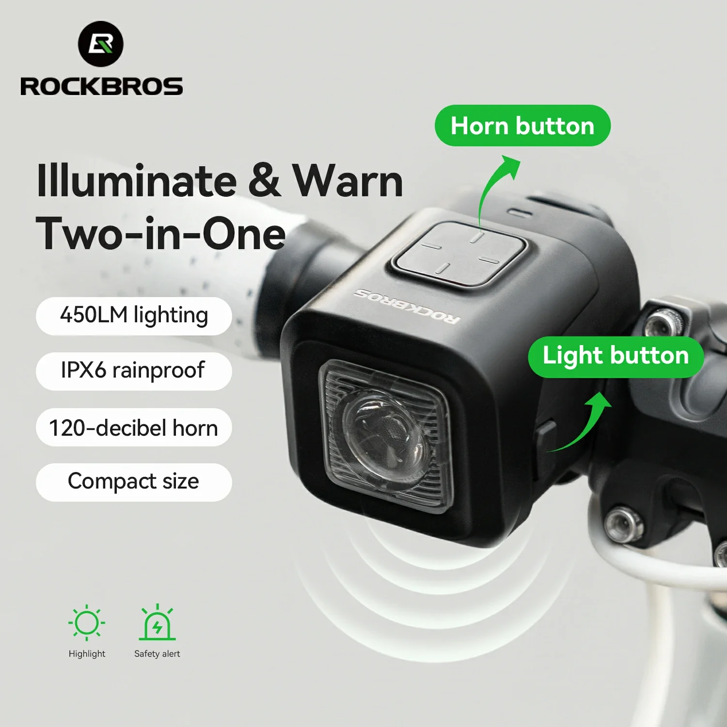 SKL01 Electric Bike Horn Front Light Horn and Light 2-in-1 450lm 2300mAh - Image 3